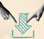 Download-Symbol und menschliche Hände in Retro-Collage.