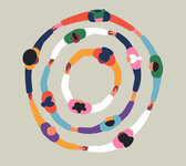 Menschen, die sich an den Händen halten und mehrere runde Kreise bilden (Retro-Collage).